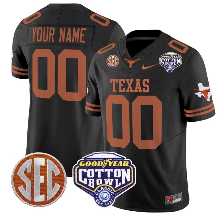 Custom Texas Longhorns Jersey Gender Name Number Cotton Bowl Patch Stitched Black