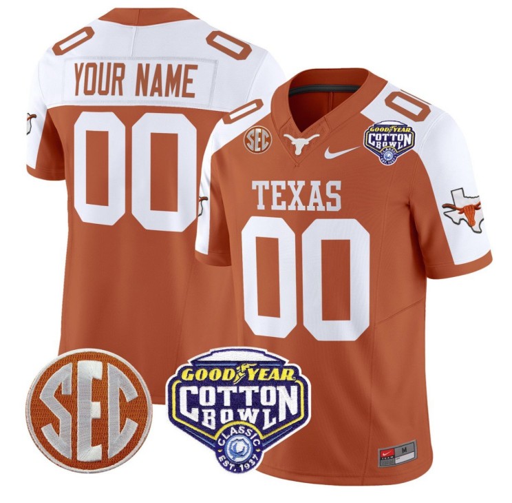 Custom Texas Longhorns Jersey Gender Name Number Cotton Bowl Patch Stitched Orange Alternate