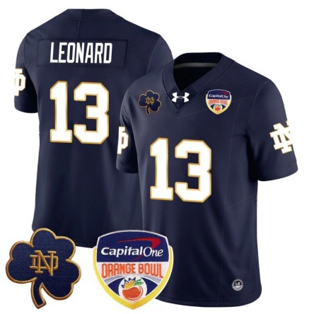 Men's Notre Dame Fighting Irish #13 Riley Leonard 2025 Orange Bowl Stitched Jersey Navy