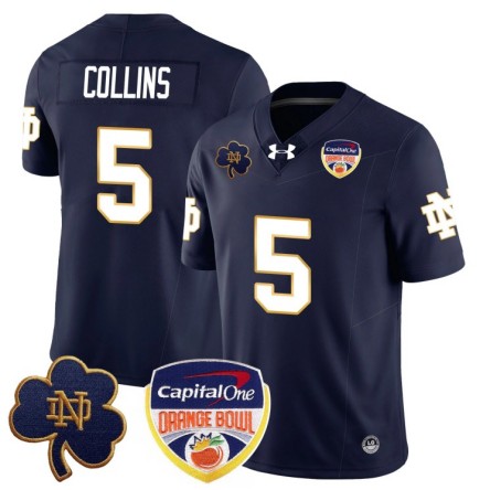 Men's Notre Dame Fighting Irish #5 Beaux Collins 2025 Orange Bowl Stitched Jersey Navy