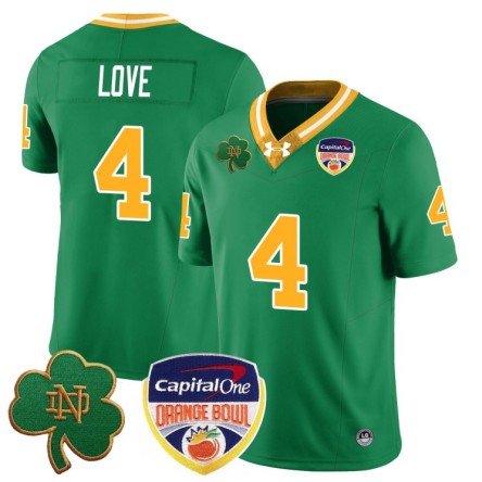 Men's Notre Dame Fighting Irish #4 Jeremiyah Love 2025 Orange Bowl Stitched Jersey Throwback