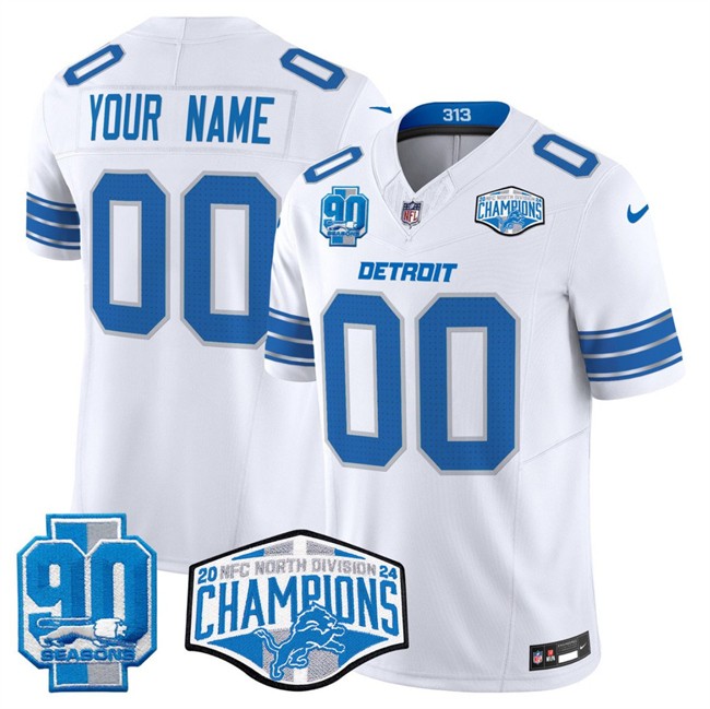 Detroit Lions Active Player Custom White 2024 NFC North Champions 90th Anniversary Patch F.U.S.E. Vapor Limited Stitched Jersey