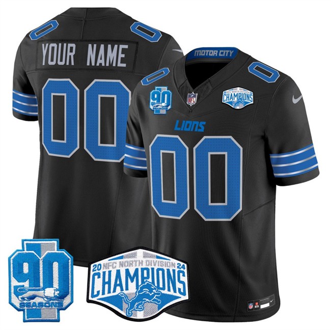 Detroit Lions Active Player Custom Black 2024 NFC North Champions 90th Anniversary Patch F.U.S.E. Vapor Limited Stitched Jersey