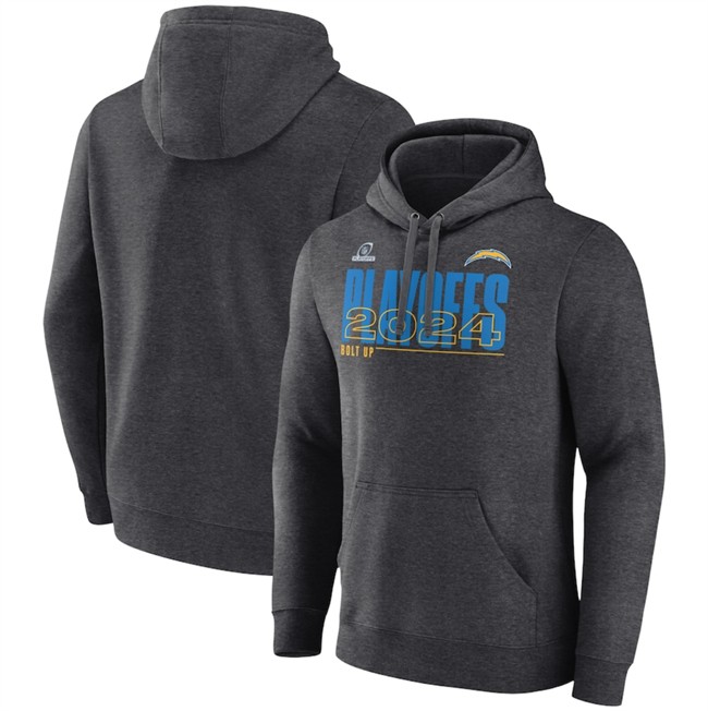 Men's Los Angeles Chargers Charcoal 2024 Playoffs Pullover Hoodie 