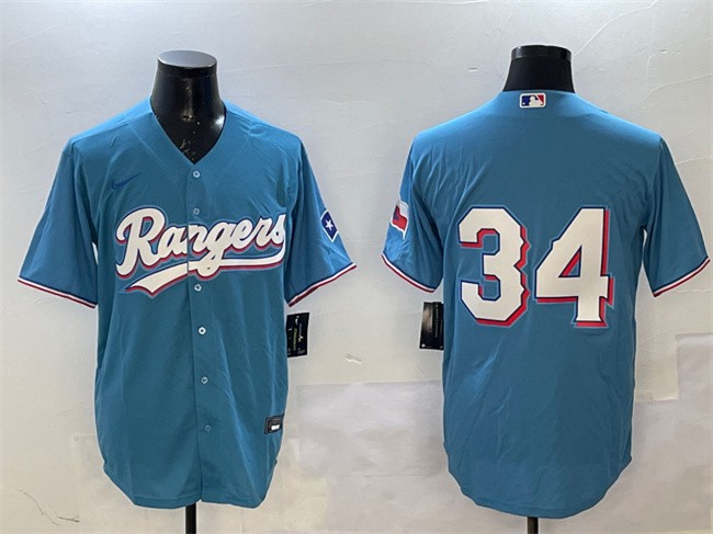 Men's Texas Rangers #34 Nolan Ryan Blue Without Name Cool Base Stitched Baseball Jersey