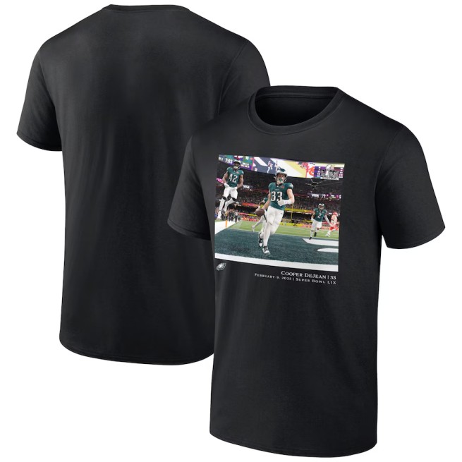 Men's Cooper DeJean Black Philadelphia Eagles NFL Flash Features Super Bowl LIX Champions T-Shirt