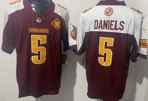 Men's Washington Commanders #5 Jayden Daniels Nike Limited Red Thanksgiving FUSE Vapor NFL Stitched Jersey