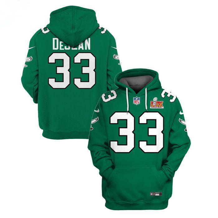 Men's Nike Philadelphia Eagles #33 Cooper DeJean Kelly Green 2025 Super Bowl LIX Pullover Hoodie