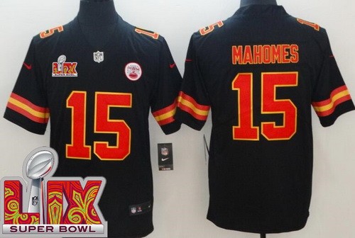 Men's Kansas City Chiefs #15 Patrick Mahomes Nike Limited Black Super Bowl LIX Vapor NFL Stitched Jersey