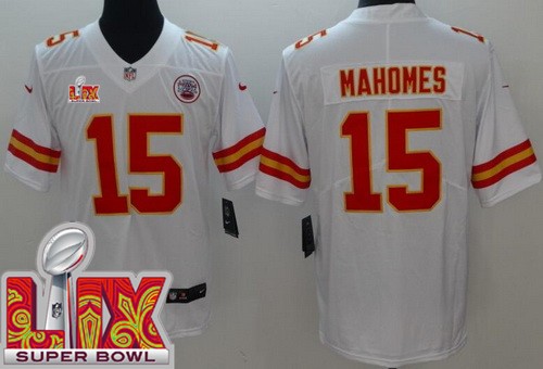 Men's Kansas City Chiefs #15 Patrick Mahomes Nike Limited White Super Bowl LIX Vapor NFL Stitched Jersey