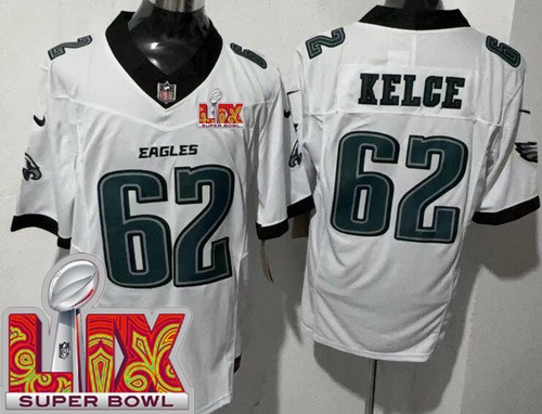 Men's Philadelphia Eagles #62 Jason Kelce Nike Limited White Super Bowl LIX FUSE Vapor NFL Stitched Jersey