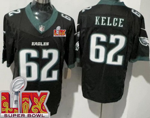 Men's Philadelphia Eagles #62 Jason Kelce Nike Limited Black Super Bowl LIX FUSE Vapor NFL Stitched Jersey