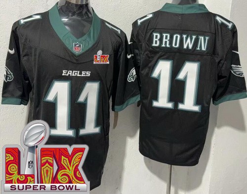 Men's Philadelphia Eagles #11 AJ Brown Nike Limited Black Super Bowl LIX FUSE Vapor NFL Stitched Jersey