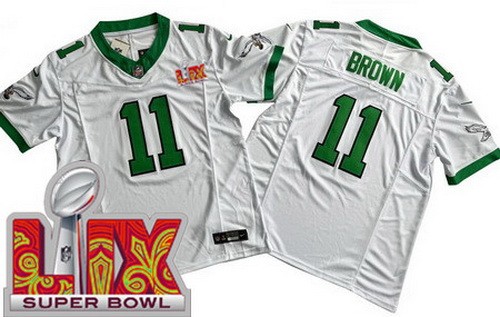 Men's Philadelphia Eagles #11 AJ Brown Nike Limited White Alternate Super Bowl LIX FUSE Vapor NFL Stitched Jersey