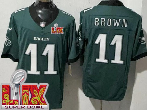 Men's Philadelphia Eagles #11 AJ Brown Nike Limited Midnight Green Super Bowl LIX FUSE Vapor NFL Stitched Jersey