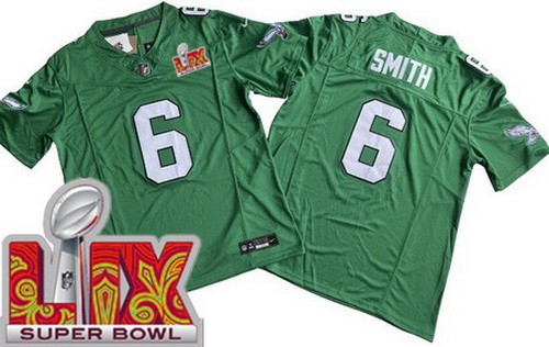 Men's Philadelphia Eagles #6 DeVonta Smith Nike Limited Kelly Green Super Bowl LIX FUSE Vapor NFL Stitched Jersey