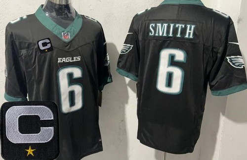 Men's Philadelphia Eagles #6 DeVonta Smith Nike Limited Black C Patch FUSE Vapor NFL Stitched Jersey