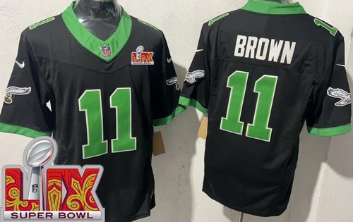 Men's Philadelphia Eagles #11 AJ Brown Nike Limited Black Alternate Super Bowl LIX FUSE Vapor NFL Stitched Jersey