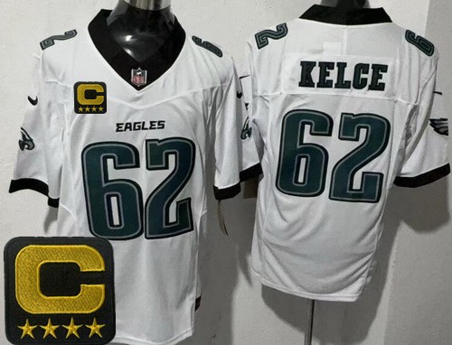Men's Philadelphia Eagles #62 Jason Kelce Nike Limited White C Patch FUSE Vapor NFL Stitched Jersey