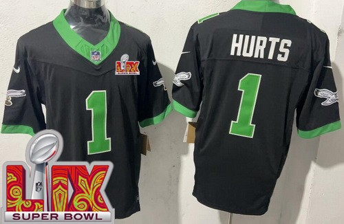 Men's Philadelphia Eagles #1 Jalen Hurts Nike Limited Black Alternate Super Bowl LIX FUSE Vapor NFL Stitched Jersey
