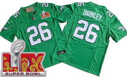 Men's Philadelphia Eagles #26 Saquon Barkley Nike Limited Kelly Green Super Bowl LIX FUSE Vapor NFL Stitched Jersey