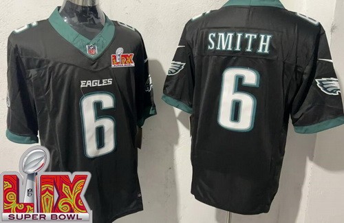 Men's Philadelphia Eagles #6 DeVonta Smith Nike Limited Black Super Bowl LIX FUSE Vapor NFL Stitched Jersey