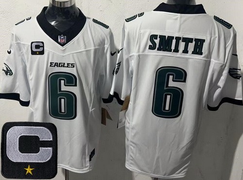 Men's Philadelphia Eagles #6 DeVonta Smith Nike Limited White C Patch FUSE Vapor NFL Stitched Jersey