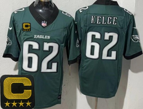 Men's Philadelphia Eagles #62 Jason Kelce Nike Limited Midnight Green C Patch FUSE Vapor NFL Stitched Jersey