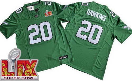 Men's Philadelphia Eagles #20 Brian Dawkins Nike Limited Kelly Green Super Bowl LIX FUSE Vapor NFL Stitched Jersey
