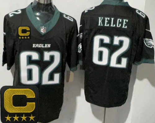Men's Philadelphia Eagles #62 Jason Kelce Nike Limited Black C Patch FUSE Vapor NFL Stitched Jersey