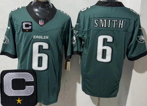 Men's Philadelphia Eagles #6 DeVonta Smith Nike Limited Midnight Green C Patch FUSE Vapor NFL Stitched Jersey