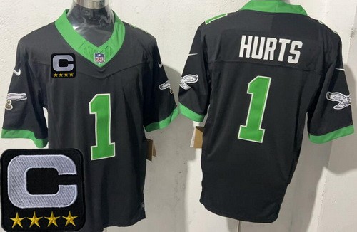 Men's Philadelphia Eagles #1 Jalen Hurts Nike Limited Black Alternate C Patch FUSE Vapor NFL Stitched Jersey
