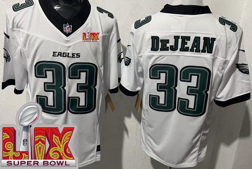 Men's Philadelphia Eagles #33 Cooper DeJean Nike Limited White Super Bowl LIX FUSE Vapor NFL Stitched Jersey
