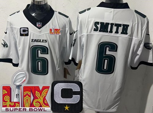 Men's Philadelphia Eagles #6 DeVonta Smith Nike Limited White C Patch Super Bowl LIX FUSE Vapor NFL Stitched Jersey
