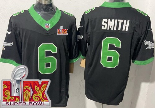 Men's Philadelphia Eagles #6 DeVonta Smith Nike Limited Black Alternate Super Bowl LIX FUSE Vapor NFL Stitched Jersey