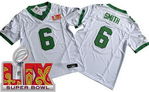 Men's Philadelphia Eagles #6 DeVonta Smith Nike Limited White Alternate Super Bowl LIX FUSE Vapor NFL Stitched Jersey