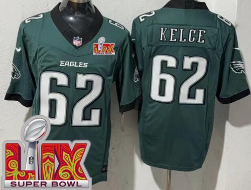 Men's Philadelphia Eagles #62 Jason Kelce Nike Limited Midnight Green Super Bowl LIX FUSE Vapor NFL Stitched Jersey