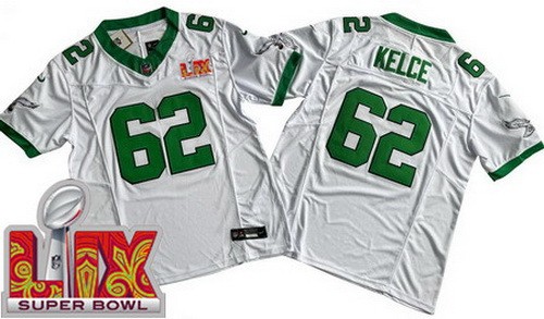 Men's Philadelphia Eagles #62 Jason Kelce Nike Limited White Alternate Super Bowl LIX FUSE Vapor NFL Stitched Jersey