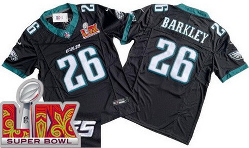 Men's Philadelphia Eagles #26 Saquon Barkley Nike Limited Black New Logo Super Bowl LIX FUSE Vapor NFL Stitched Jersey