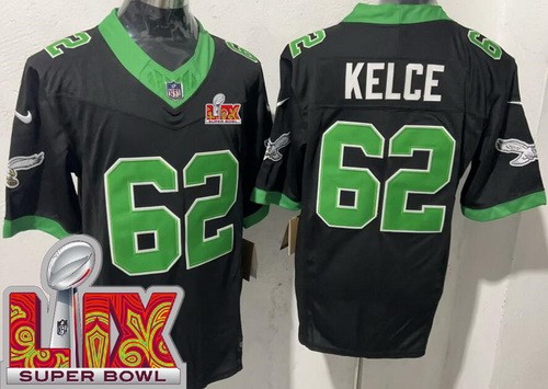 Men's Philadelphia Eagles #62 Jason Kelce Nike Limited Black Alternate Super Bowl LIX FUSE Vapor NFL Stitched Jersey