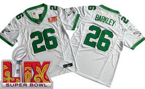 Men's Philadelphia Eagles #26 Saquon Barkley Nike Limited White Alternate Super Bowl LIX FUSE Vapor NFL Stitched Jersey