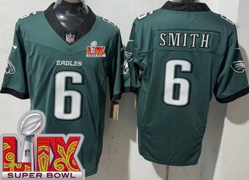 Men's Philadelphia Eagles #6 DeVonta Smith Nike Limited Midnight Green Super Bowl LIX FUSE Vapor NFL Stitched Jersey