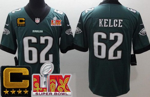 Men's Philadelphia Eagles #62 Jason Kelce Nike Limited Midnight Green C Patch Super Bowl LIX Vapor NFL Stitched Jersey