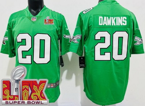 Men's Philadelphia Eagles #20 Brian Dawkins Nike Limited Kelly Green Super Bowl LIX Vapor NFL Stitched Jersey