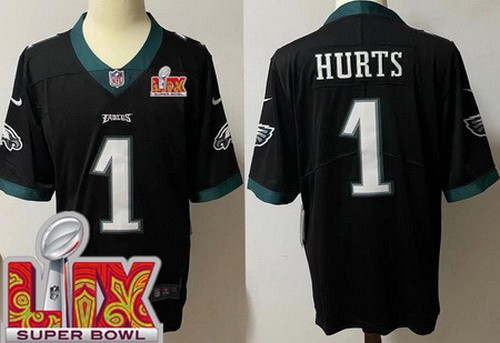 Men's Philadelphia Eagles #1 Jalen Hurts Nike Limited Black Super Bowl LIX Vapor NFL Stitched Jersey