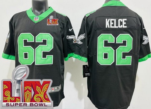 Men's Philadelphia Eagles #62 Jason Kelce Nike Limited Black Alternate Super Bowl LIX Vapor NFL Stitched Jersey