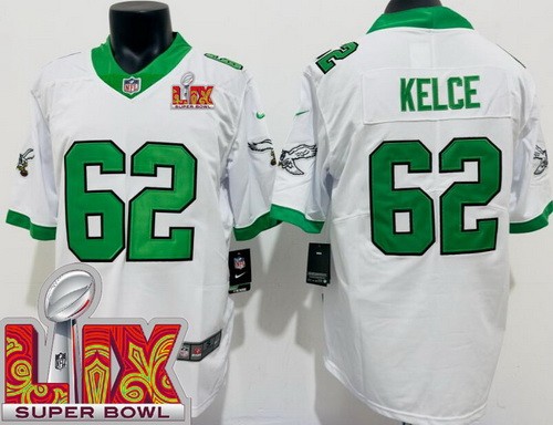 Men's Philadelphia Eagles #62 Jason Kelce Nike Limited White Alternate Super Bowl LIX Vapor NFL Stitched Jersey