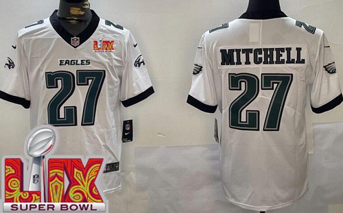 Men's Philadelphia Eagles #27 Quinyon Mitchell Nike Limited White Super Bowl LIX Vapor NFL Stitched Jersey