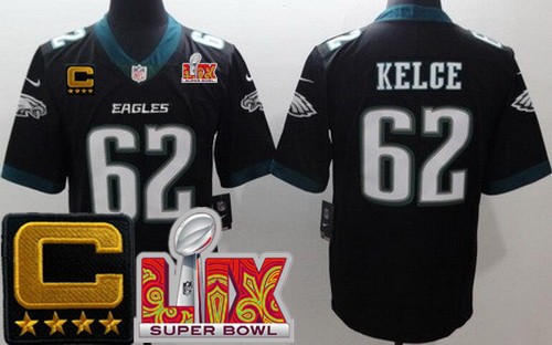 Men's Philadelphia Eagles #62 Jason Kelce Nike Limited Black C Patch Super Bowl LIX Vapor NFL Stitched Jersey