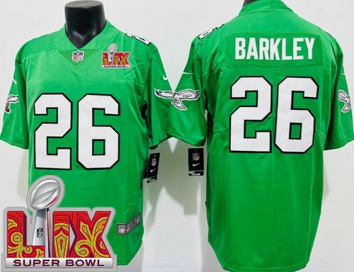 Men's Philadelphia Eagles #26 Saquon Barkley Nike Limited Kelly Green Super Bowl LIX Vapor NFL Stitched Jersey